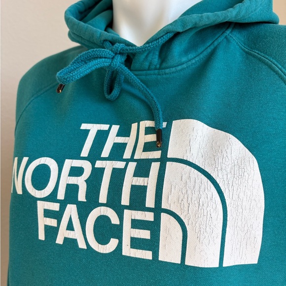 The North Face Hoodie Woman Medium Hooded Sweatshirt Logo Long Sleeve Teal Blue - Picture 6 of 11